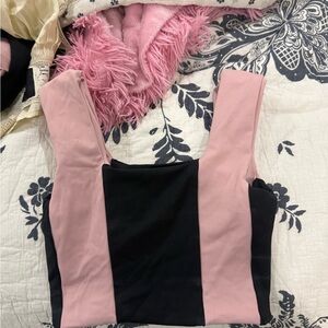 Square Neck Colorblock Tank Top in Pink and Black